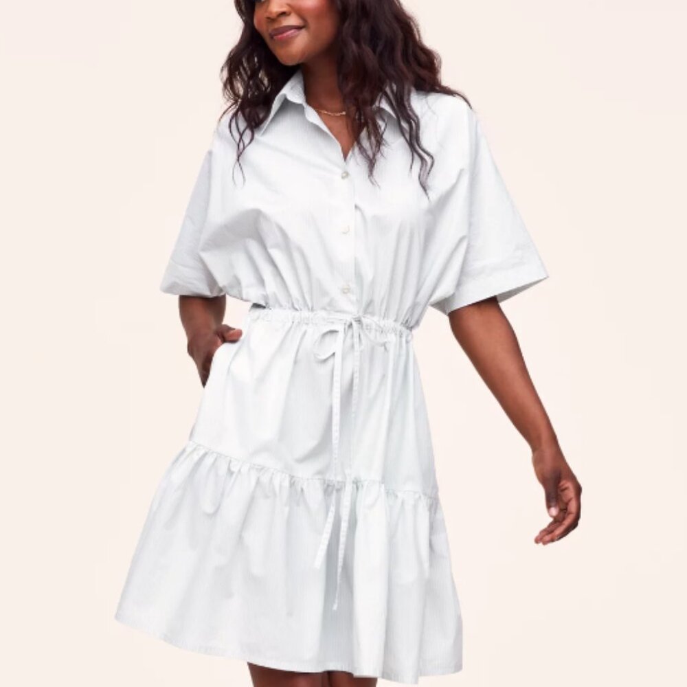 Adore Me Ruffled and Striped Shirt Dress in Light Mint